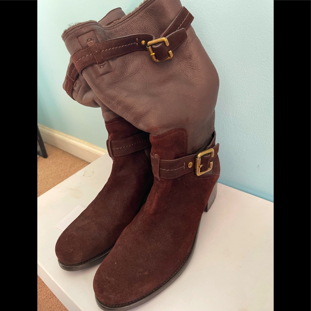 Christian Dior Leather Moto Boots Marron Chocolate Size 42